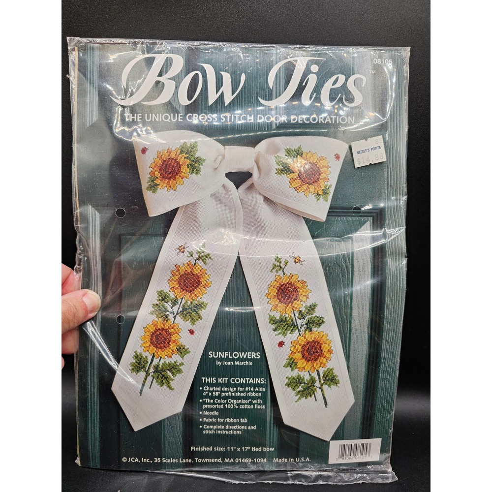 Vintage JCA Bow Ties Sunflowers Cross Stitch Kit JoanMarchie 08105 Door Decor 10